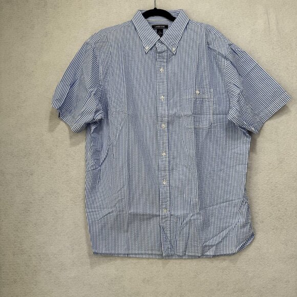Lands' End Shirt Mens Large Blue Striped Short Sleeve Button Down Traditional - Picture 1 of 13